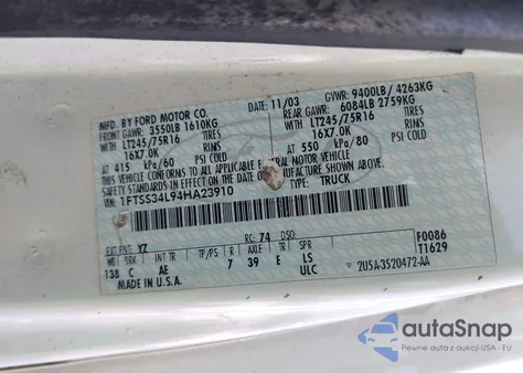 2004 Ford E-350 Super Duty Commercial/Recreational from USA, damaged, VIN 1FTSS34L94HA23910